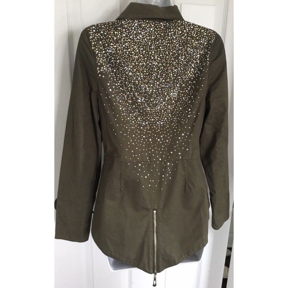 Celeb Boutique Women’s Studded Army Green Shirt-tail Asymmetric Hem Jacket Sz S